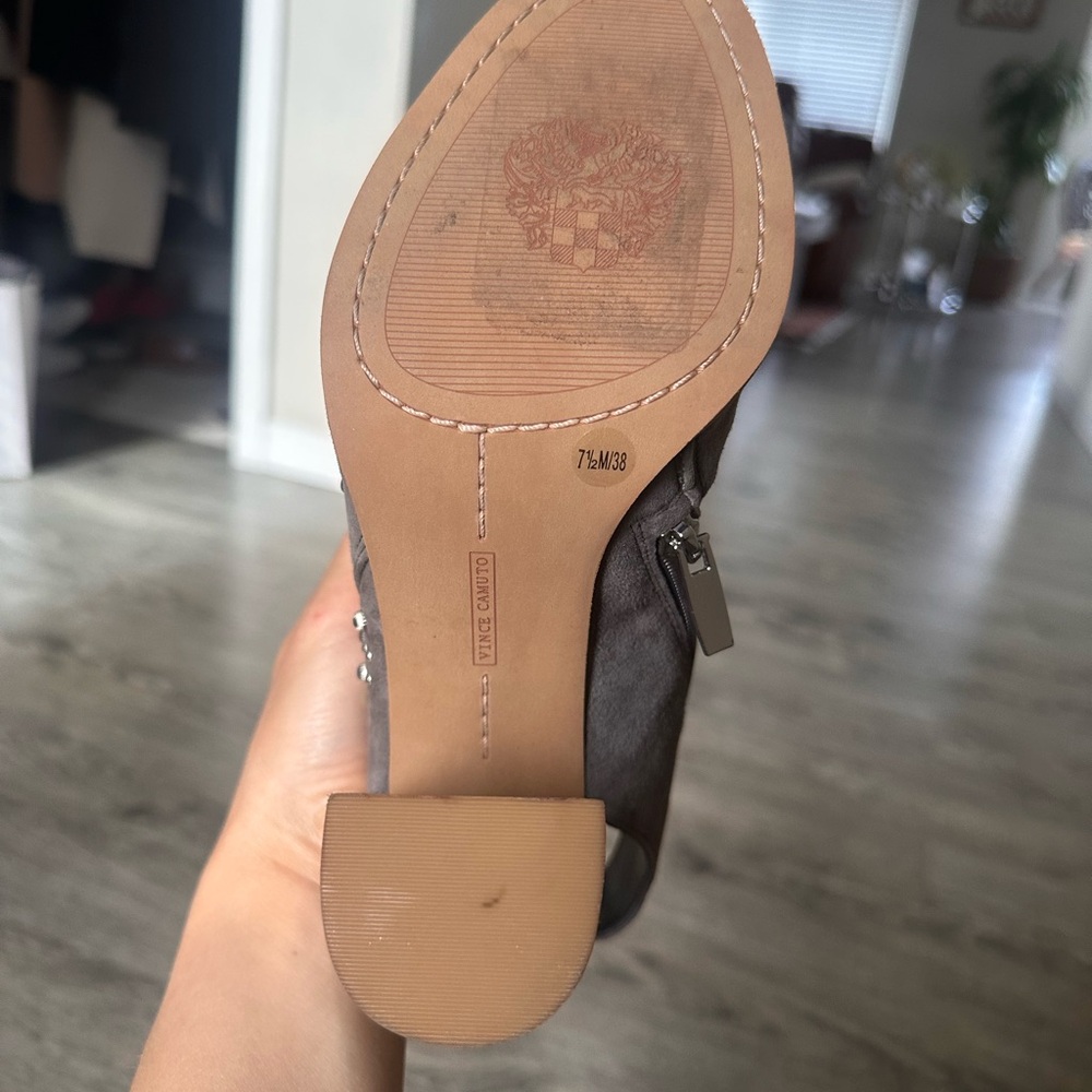 Vince Camuto Studded Taupe Heeled Boots - Picture 3 of 3